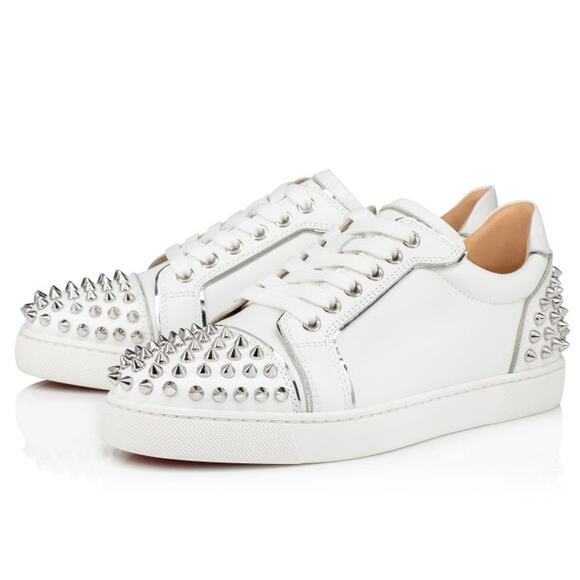 Christian Louboutin Vieira 2 Spikes Leather Trainer Sneakers White Women's EU 39 - Picture 1 of 8